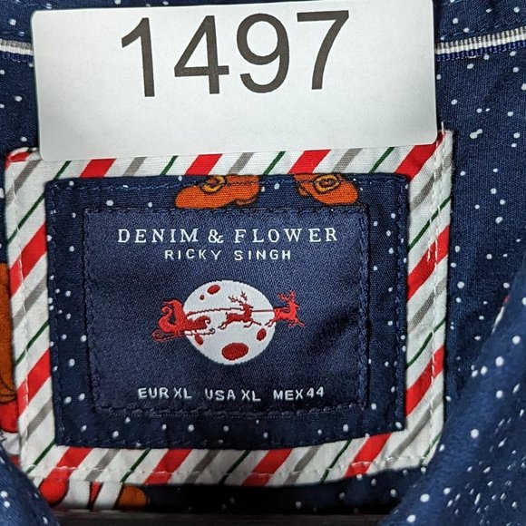 Denim & Flower* Men's Short Sleeve Button Down Curved Hem Shirt~ Size XL - Picture 3 of 12